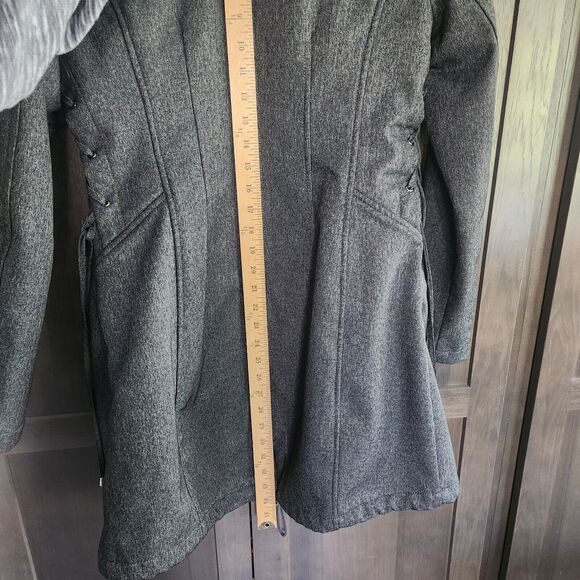 Guess Women Small Long Sleeve Black Gray Hood Trench Pea Coat Puffer Jacket FLAW - Picture 9 of 16